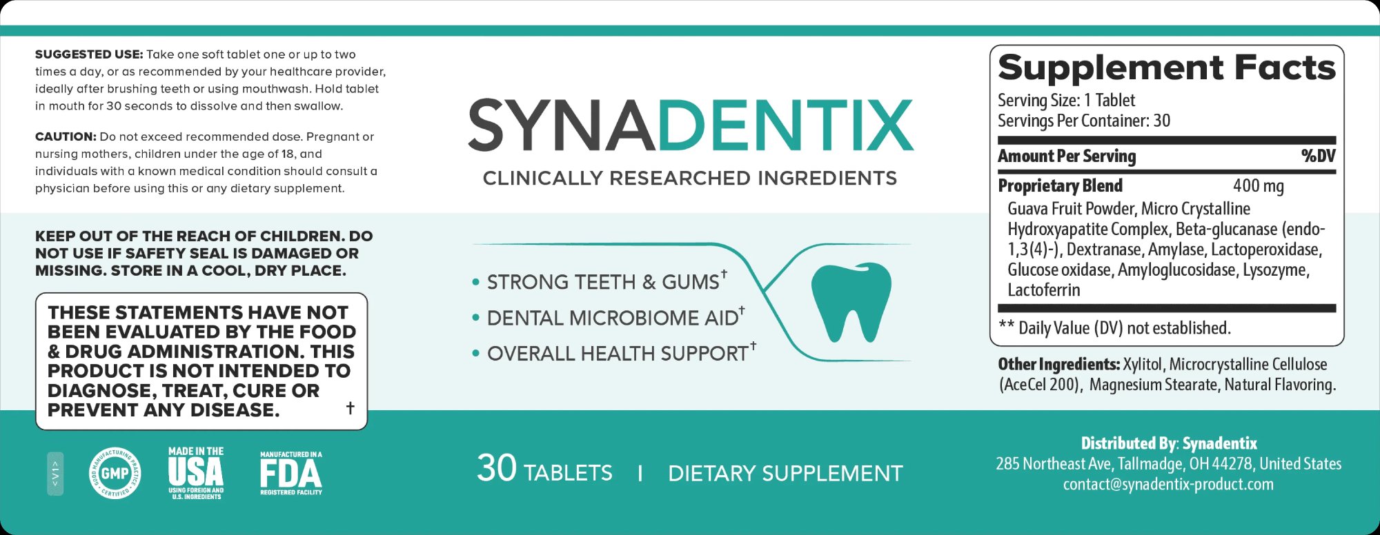 Synadentix Ingredients Label